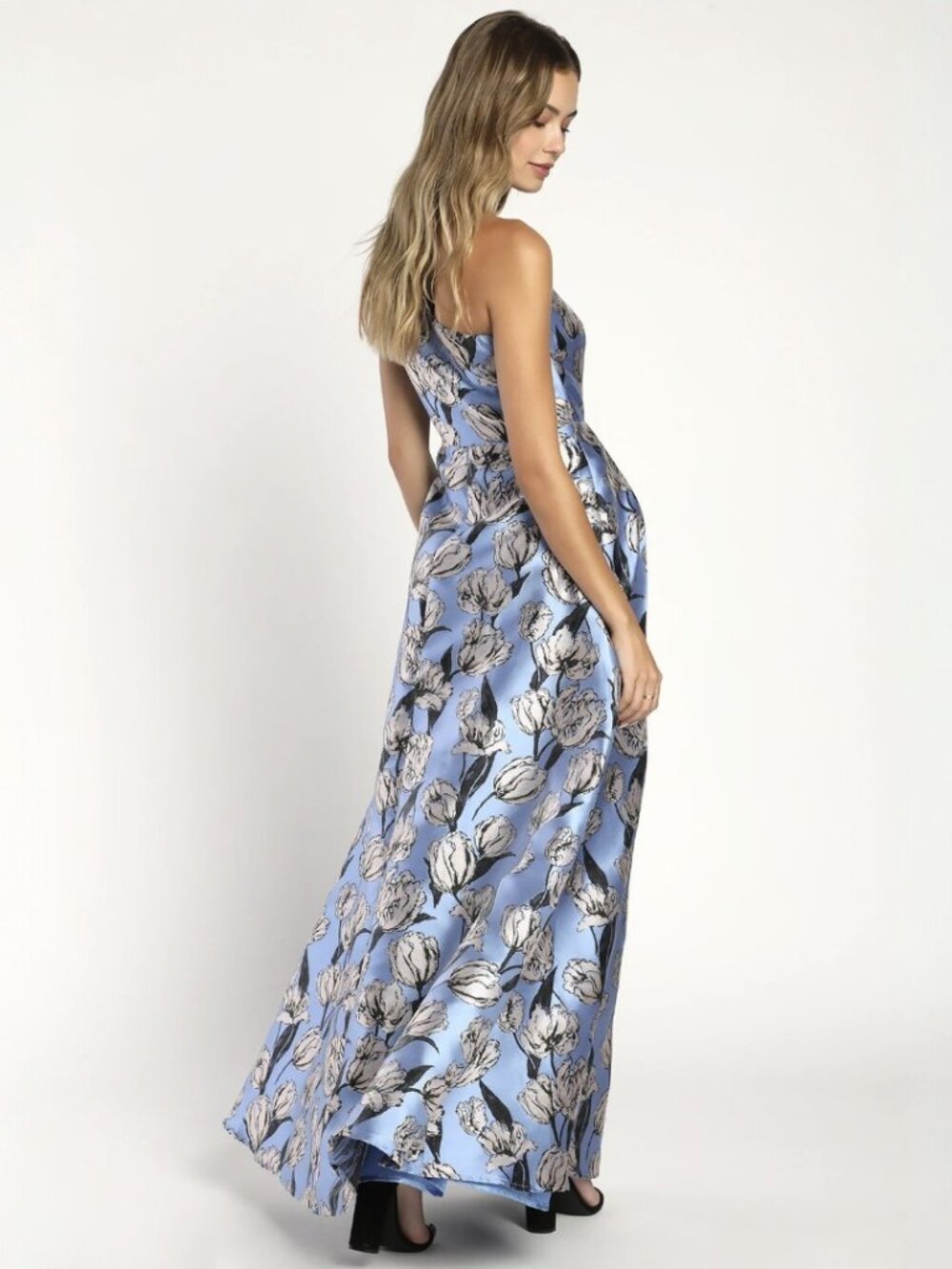 NWT Lulus Exquisite Elegance Blue Jacquard One-Shoulder Maxi Dress (size L) - Picture 3 of 9
